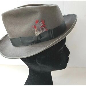 Vintage Ashley Womens Hat 100% Wool Ribbon Gray Bowler Sz 7 Feather Western